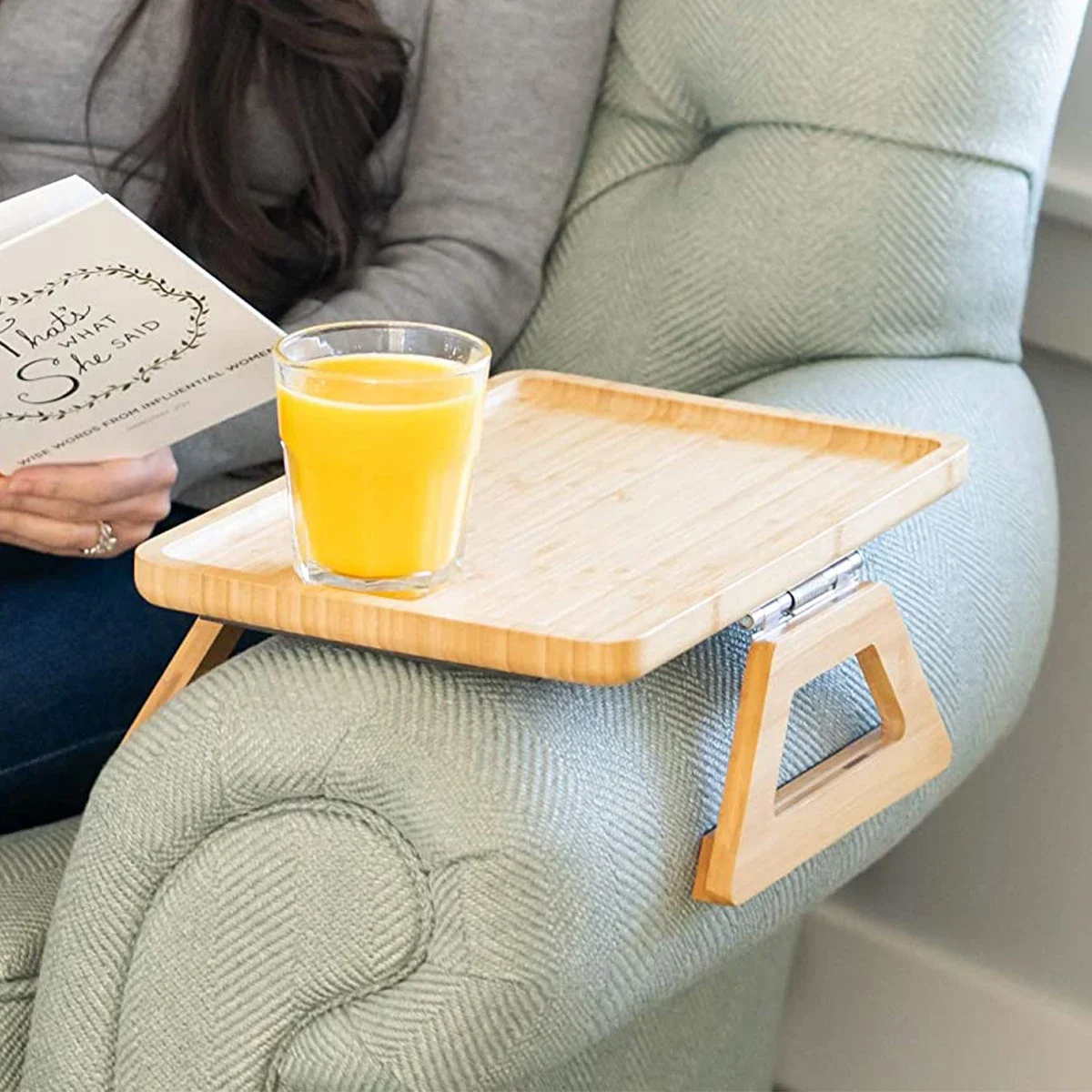 

Wooden Sofa Arm Tray Table Portable Couch Arm Clip-On Tray Storage Rack Sofa Arm Rest Table for Wide Couches Stable Sofa Armrest