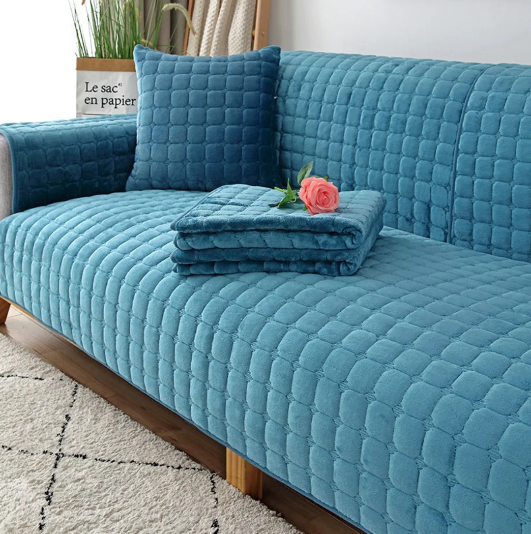 1pc Solid Color Thick Flannel Sofa Seat Cover For Autumn And