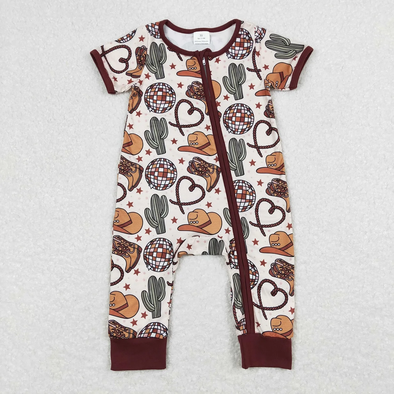 

Wholesale Newborn Coverall Bodysuit Baby Boy Toddler Cactus Boots Romper Short Sleeves Kids Zipper Western One-piece Jumpsuit