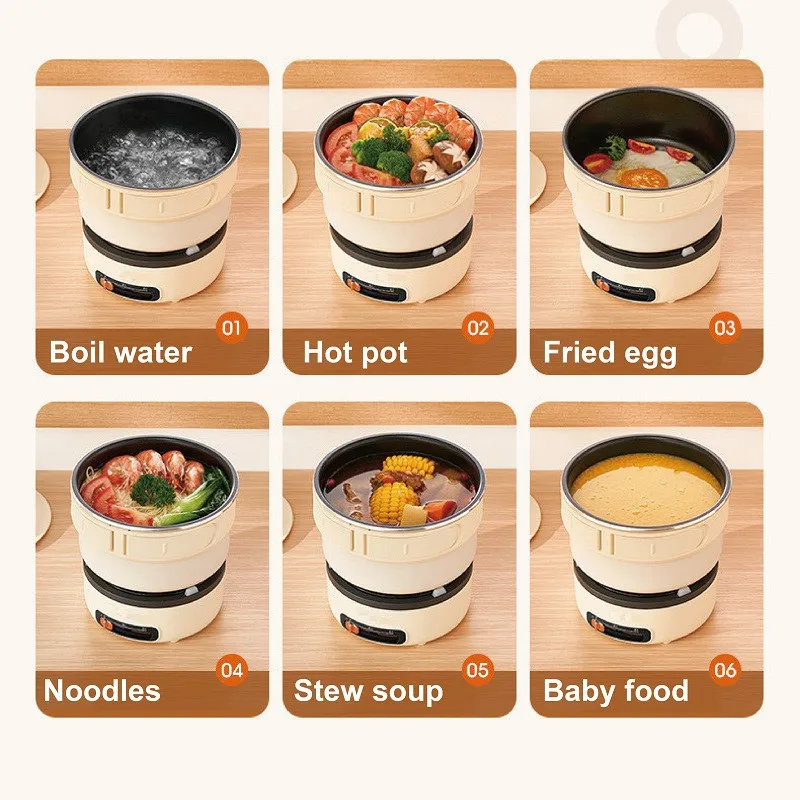 220V Multifunctional Electric Cook Pot Portable Electric Hot Pot Travel Folding Pot Mini Non-stick Fry Pot 2L Home Rice Cooker 4