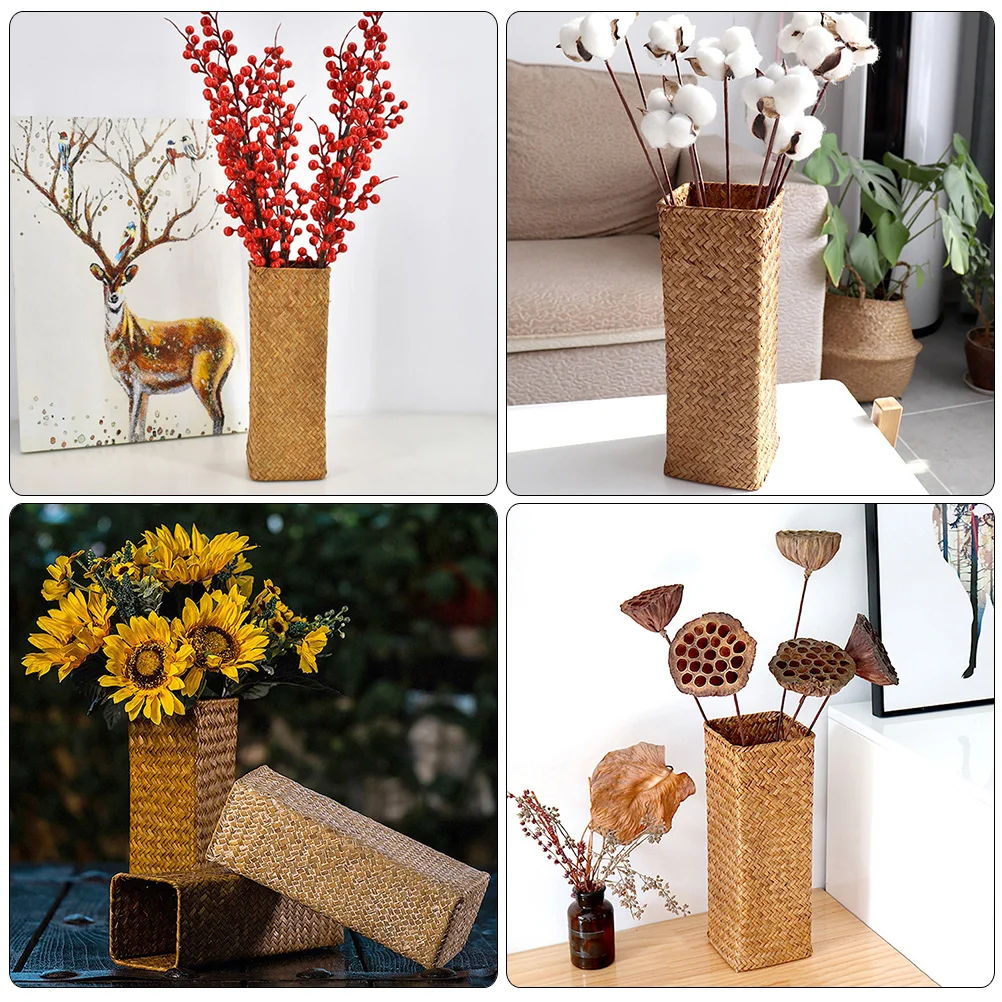 Tall Wicker Vase Rattan Small Flower Long Bottle Basket Tulip Flowers Decor Home 6