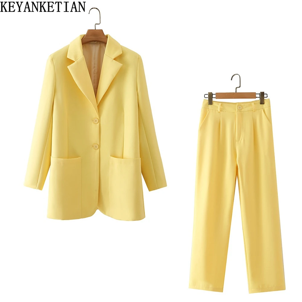 

KEYANKETIAN women's suit trousers two-piece Office Lady spring and autumn new single-breasted jacket top straight pants set