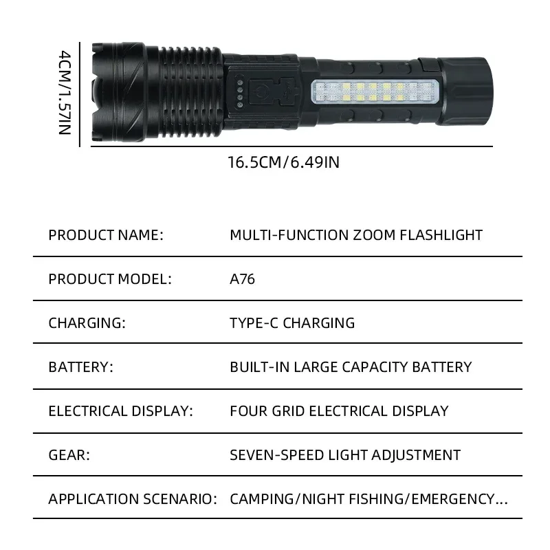 30W P50 COB Strong Light Flashlight Portable Rechargeable Bright Household LED Lamp Built in Battery with Power Display led flashlights