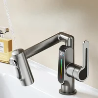 360 degree rotating faucet with universal digital display washbasin bathroom hot and cold multifunctional mechanical arm faucet 4