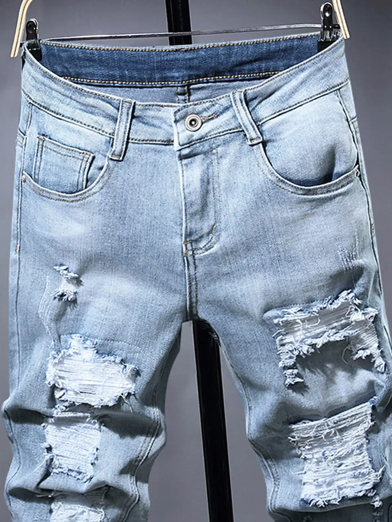 Men's Ripped Jeans Autumn Designer Slim Fit Black Blue Denim Pants Male Jeans Distressed Destroyed Trousers