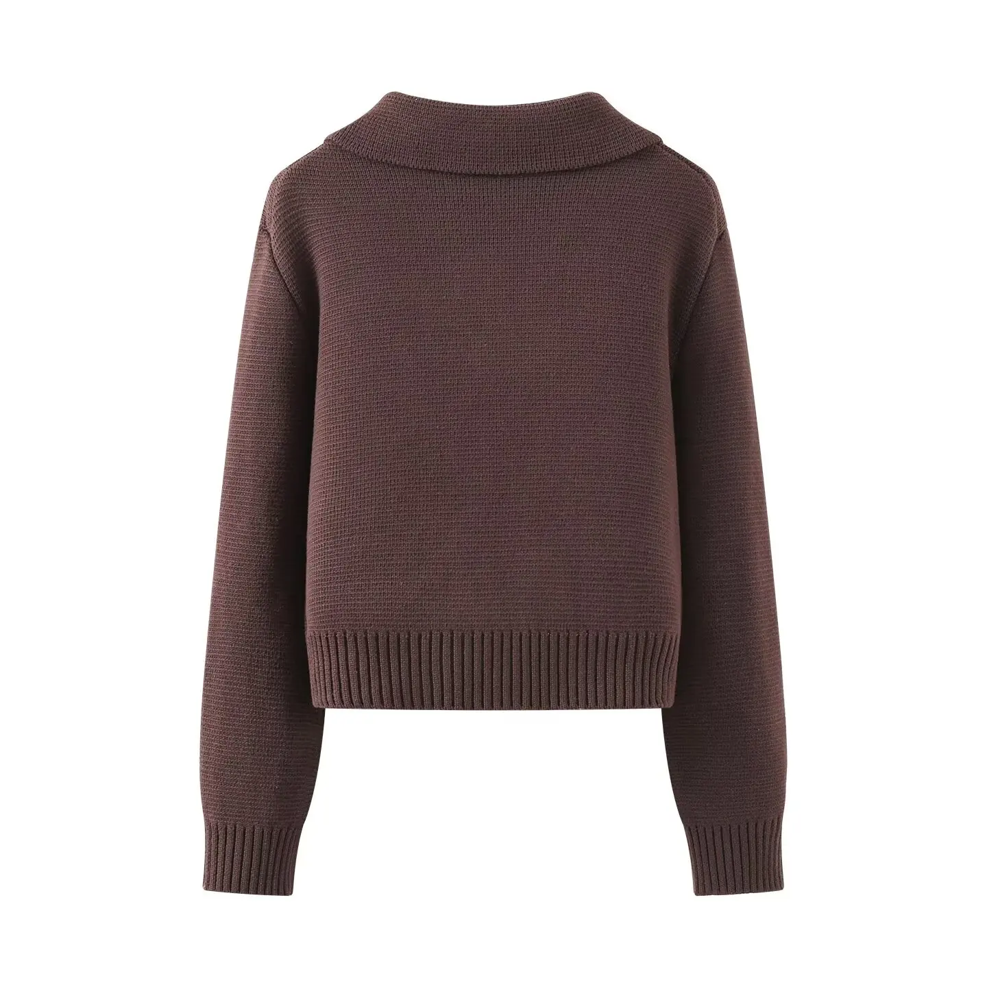 Women Coffee Commuting Knitted Jacket Lapel Double Breasted Pocket For Decoration Short Jacket Lady Retro Casual Knitted Outwear