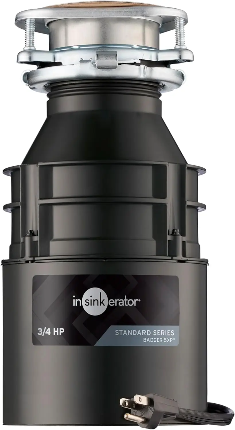 

InSinkErator Badger 5XP Garbage Disposal with Power Cord, Standard Series 3/4 HP Continuous Feed Food Waste Disposer, Badger