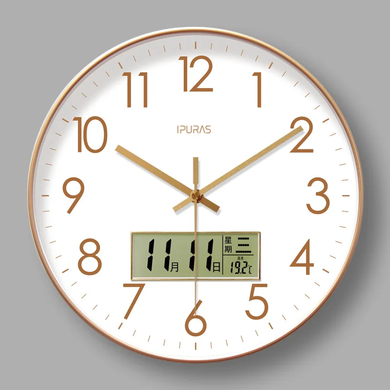 2025 New 10/12/14-inch Temperature and Humidity Electronic Calendar Multi-functional Wall Clock Dual Display Mute Quartz Clocks 6