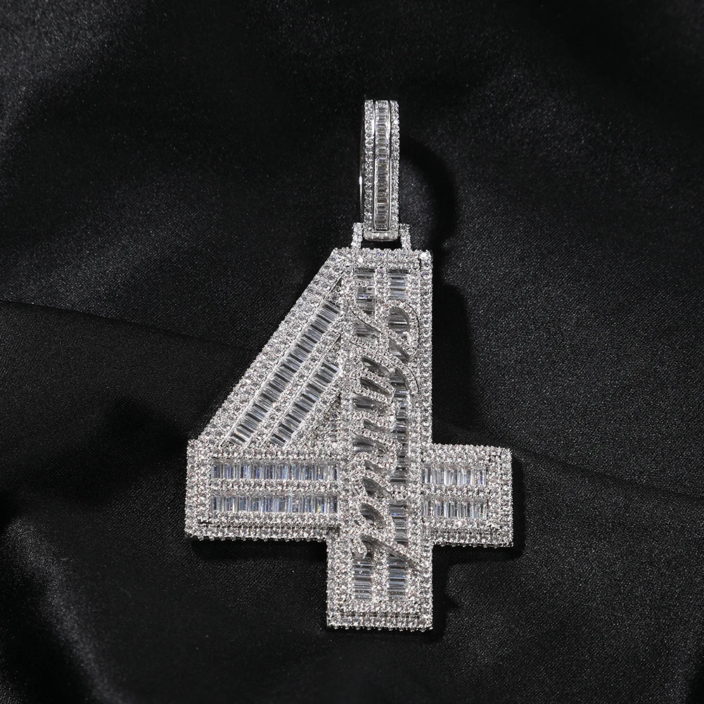 THE BLING KING Custom Big Baguettecz Number Pendant Personalized Cursive Mimi Name Letters Iced Out CZ Hiphop Jewelry For Men
