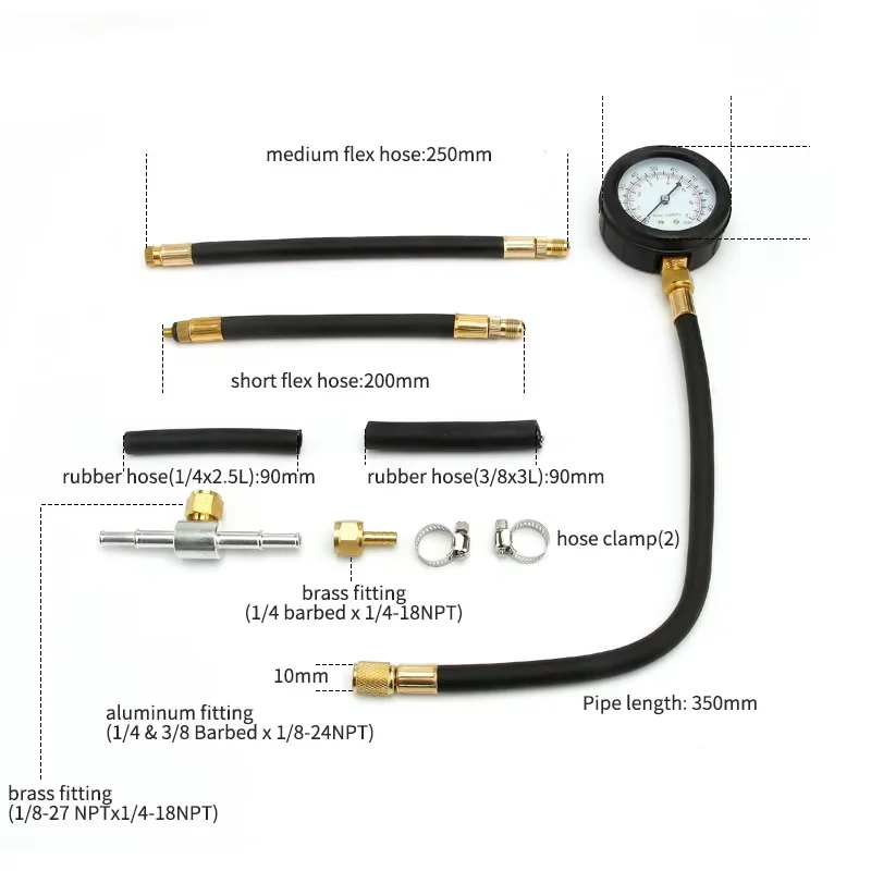 9Pcs Automotive Kraftstoff Manometer Druck Testing Tool 0-100psi Auto Diagnose Werkzeug Auto Detektor – Detail 3