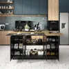 77.3" W Kitchen Island with Shelves & 6 Doors, Large L-Shape Wood Top Buffet Cabinet, Dining Table with Storage for 4-6 People 1