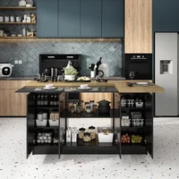 77.3" W Kitchen Island with Shelves & 6 Doors, Large L-Shape Wood Top Buffet Cabinet, Dining Table with Storage for 4-6 People 1