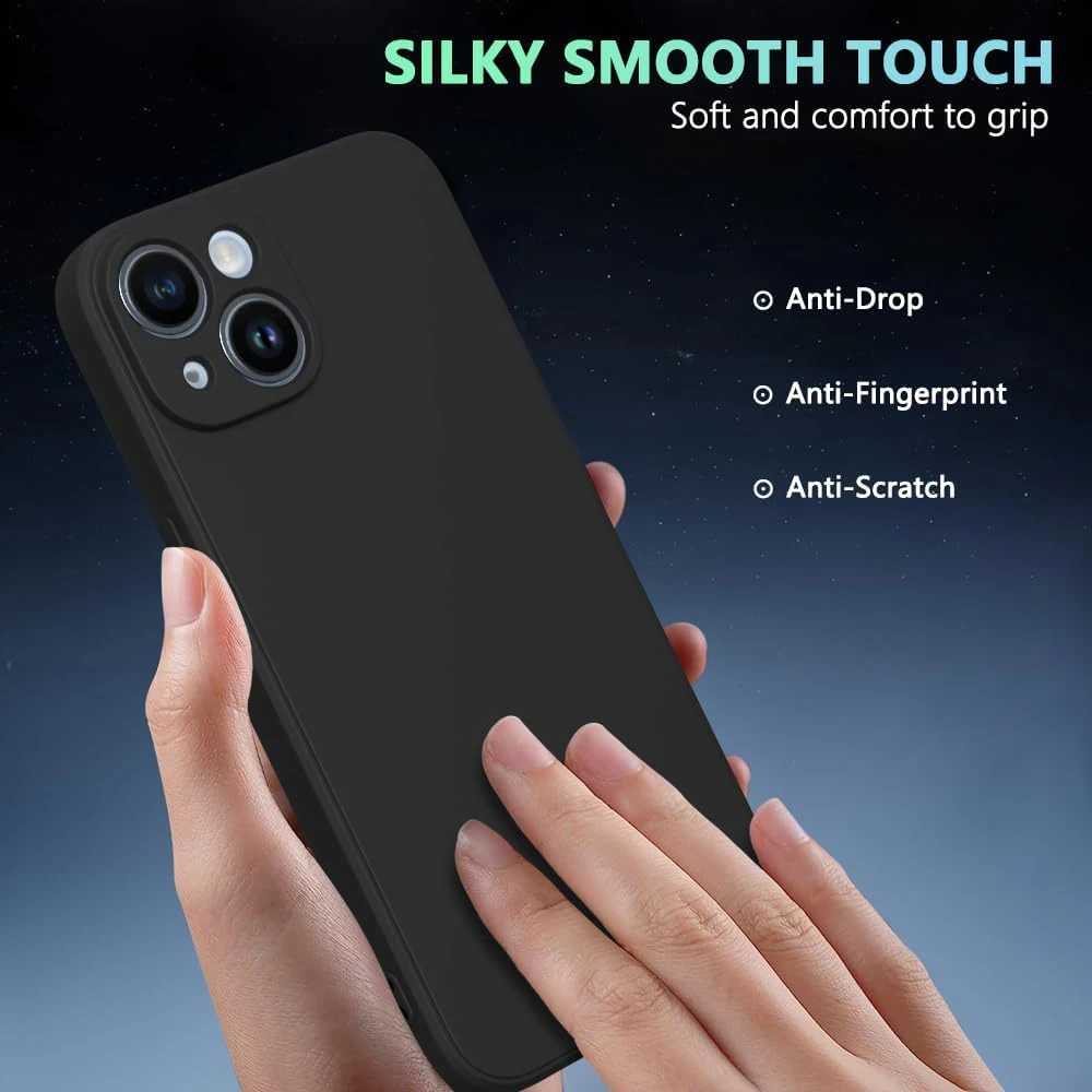 Black Silicone Lanyard Cord Phone Case with Protective Lens Cover