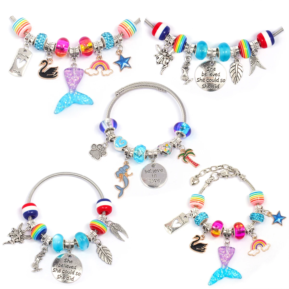 68Pcs Bead Bracelet Making Kit Cute Unicorn Charm Jewelry Durable