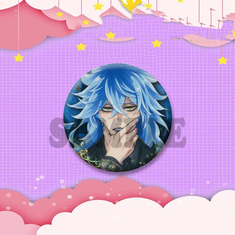 Game Twisted Wonderland Round Badge Cartoon Boys Idia Shroud Riddle Lilia Vanrouge Brooch Backpack Clothes Decoration Pins Gifts