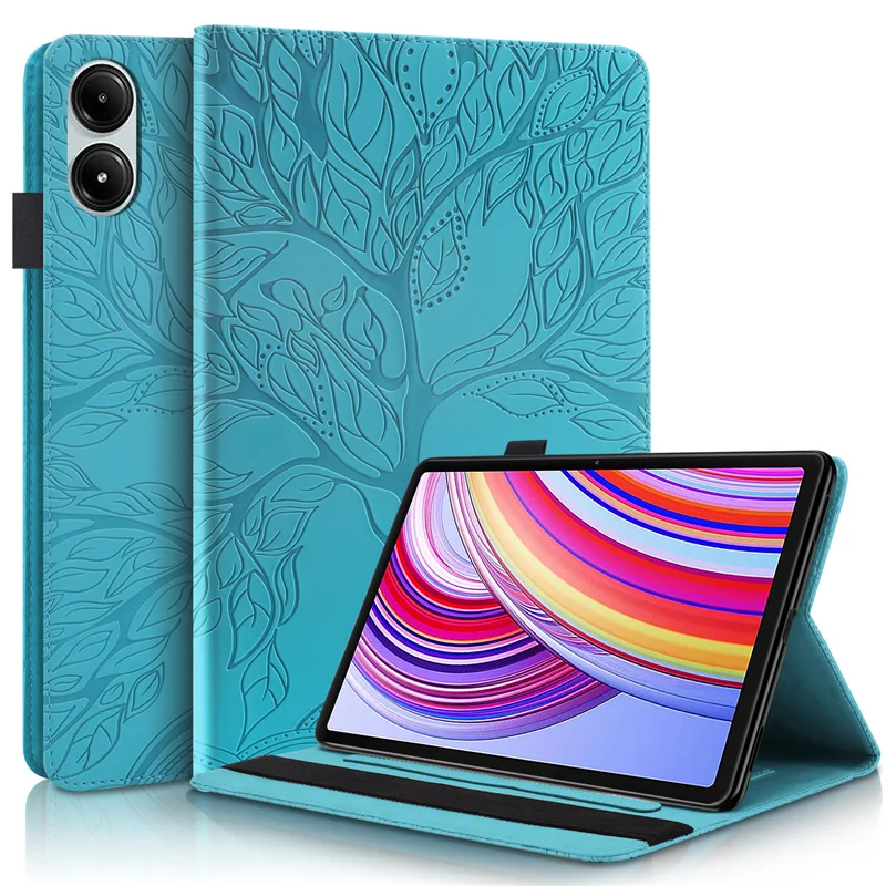 Embossed Tree Flip Wallet Stand Tablet Cover, 11