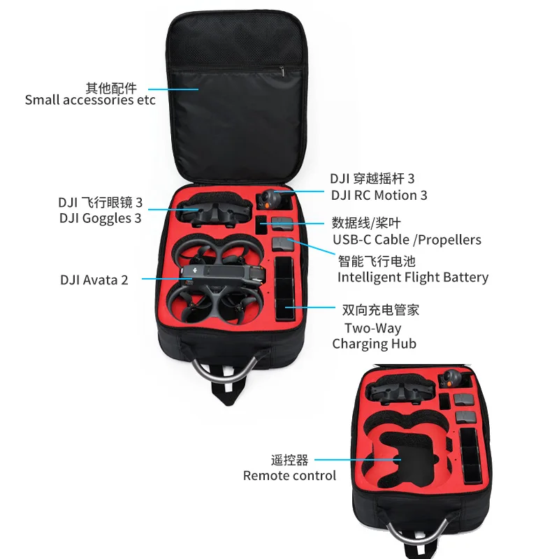 DJI Avata 2 드론 배낭 액세서리 보관 가방, DJI 고글 3 및 RC 모션 3 용 방수 여행 케이스