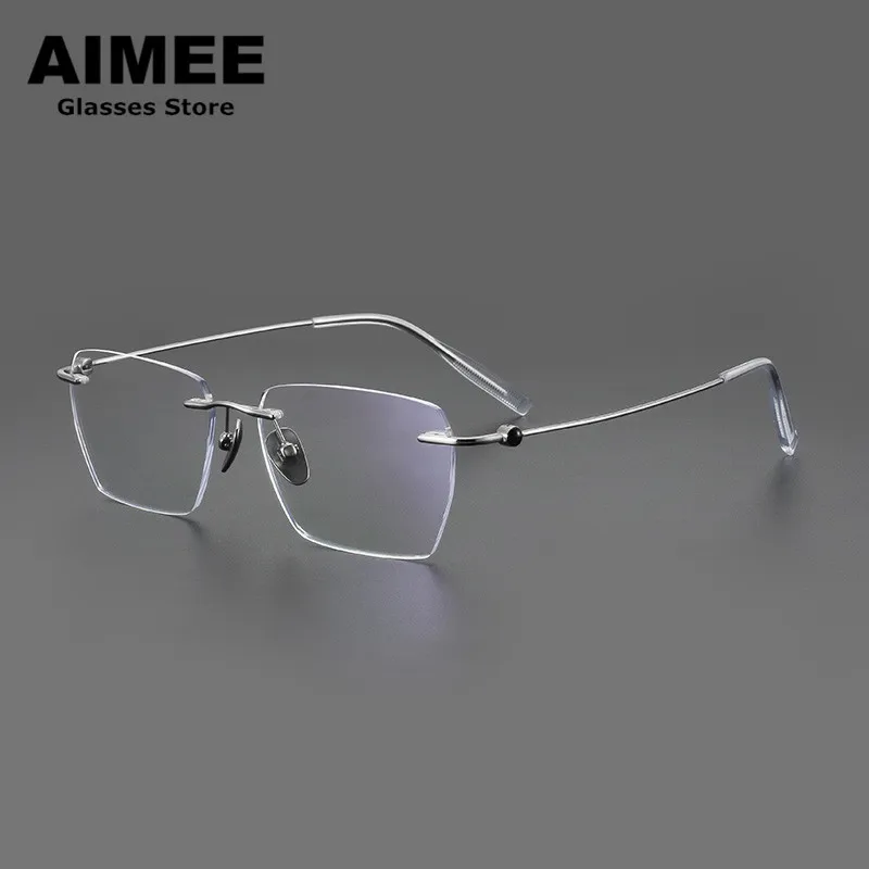 

Pure Titanium Ultralight Rimless Glasses Frame Men's Square Business Prescription Frameless Eyeglasses Optical Blue Light Gafs