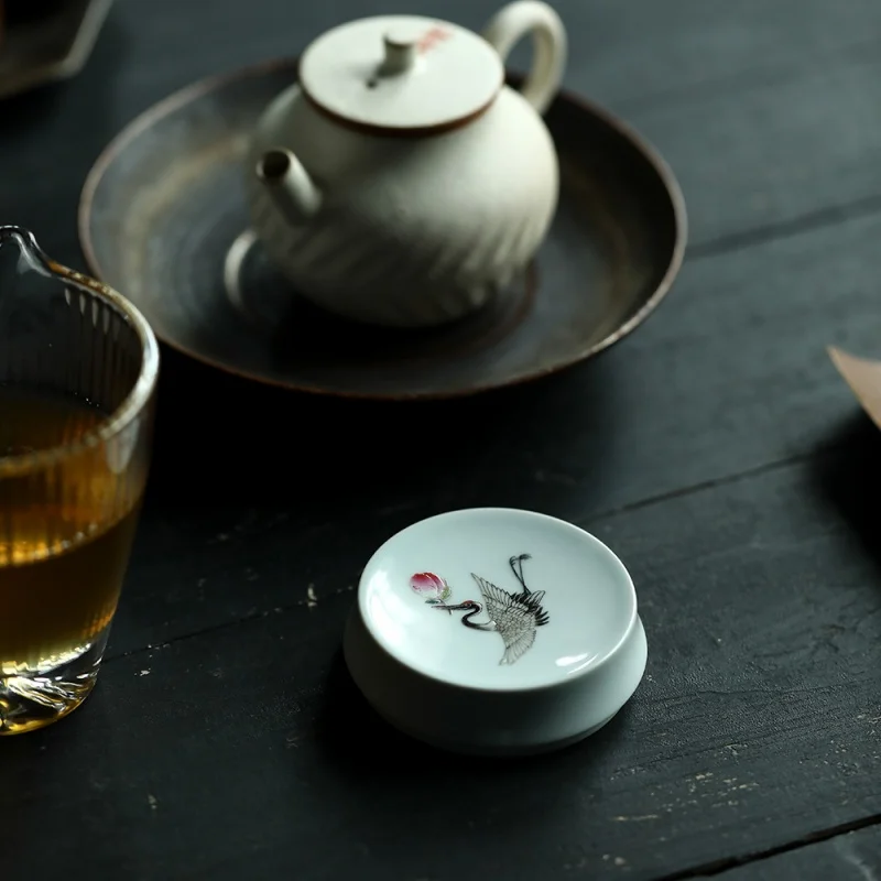 

Jingdezhen Hand Painted Pastel Ceramic Antique Cover Vintage Crane Peach Real Crane Peach Real Ceramic Cover Support