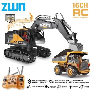 ZWN 1/16 1/20 Remote Control Excavator Dump Truck RC Model Car Toy Professional Alloy Simulation Construction Vehicle for Kids 1