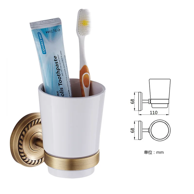 Simple retro toothbrush cup holder brass antique Wall hanging antique ceramic cup bathroom pendant mouthwash toothbrush