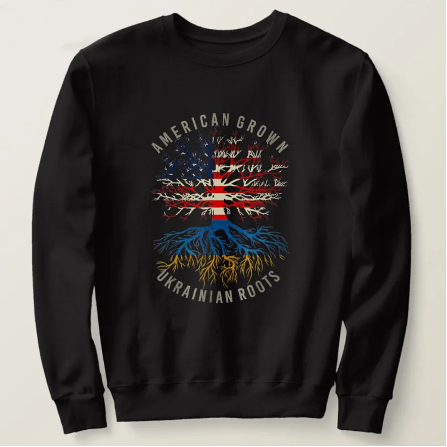 

American Grown, Ukrainian Roots. USA Ukraine Flag Tree Sweatshirts New 100% Cotton Comfortable Casual Mens Clothing Streetwear