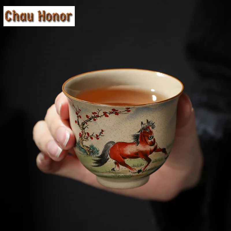 130ml Retro Coarse Pottery Tea Cup Zodiac Tiger Tea Cup Master Cup Tea Set Household Coffee Mugs Boutique Tea Bowl Drinkware Mug