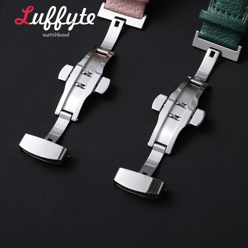 Elegant Lychee Leather Watch Band with Butterfly Buckle - Includes Gift Box