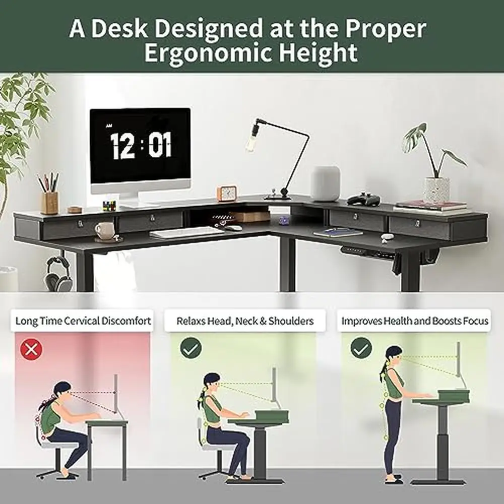 Adjustable Electric L Shaped Standing Desk with Splice Board 63" Corner Gaming Desk 5