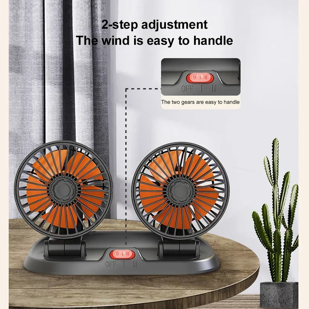 Car 5V 12V 24V Fan Cooling Car Fan Dual Head Usb Car Fan 2 Speeds Adjustable Auto Cooler Air Fan Car Accessories Wind Regulation 2