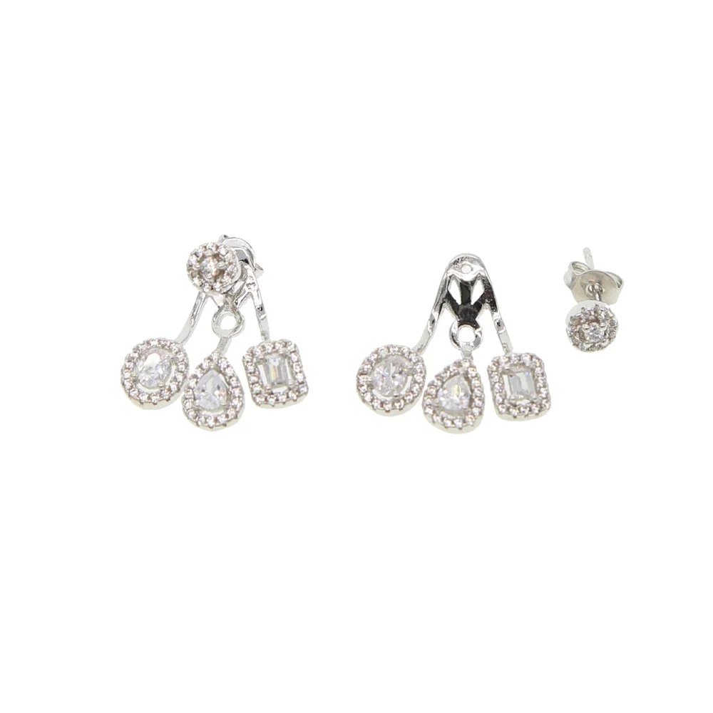 Geometric cz earring front back double sided ear stud elegance luxury wedding bridal gift fashion gorgeous women jewelry 6
