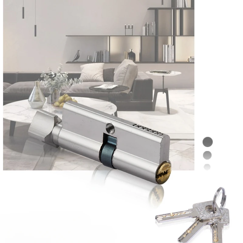 Description Picture 6 of item1 set of stainless steel panel copper lock core silent door lock, universal room door old-fashioned handle lock including key