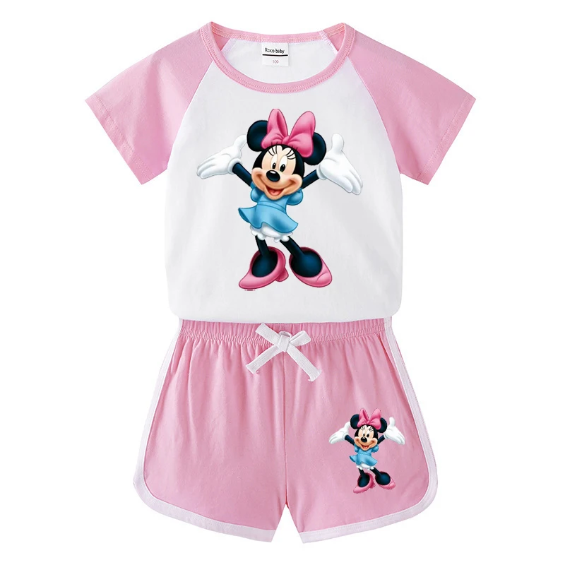 Summer Kids Baby Clothes Set Causal Disney Cartoon Print Sleeveless Baby Tops+Baby Shorts 2pcs Sport Suit Girls Clothing Set newborn baby clothing gift set Baby Clothing Set