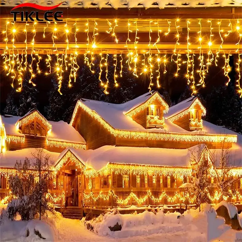 

Christmas Decorations For Home Outdoor LED Curtain Icicle String Light Street Garland On The House Winter 220V 5m Droop 0.4-0.6m