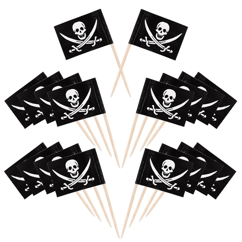 Piraten flagge Zahnstocher Cupcake Topper für Kinder Jungen Piraten Thema Geburtstags feier Kuchen Dekor aiton Halloween Cocktail Pick Lieferungen – Detail 4