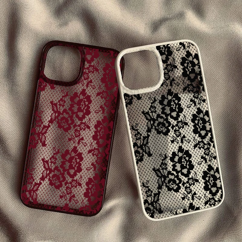 รูปสินค้า เคสโทรศัพท์ลายดอกไม้ลูกไม้สีขาว หรูหรา ใส ทนทาน