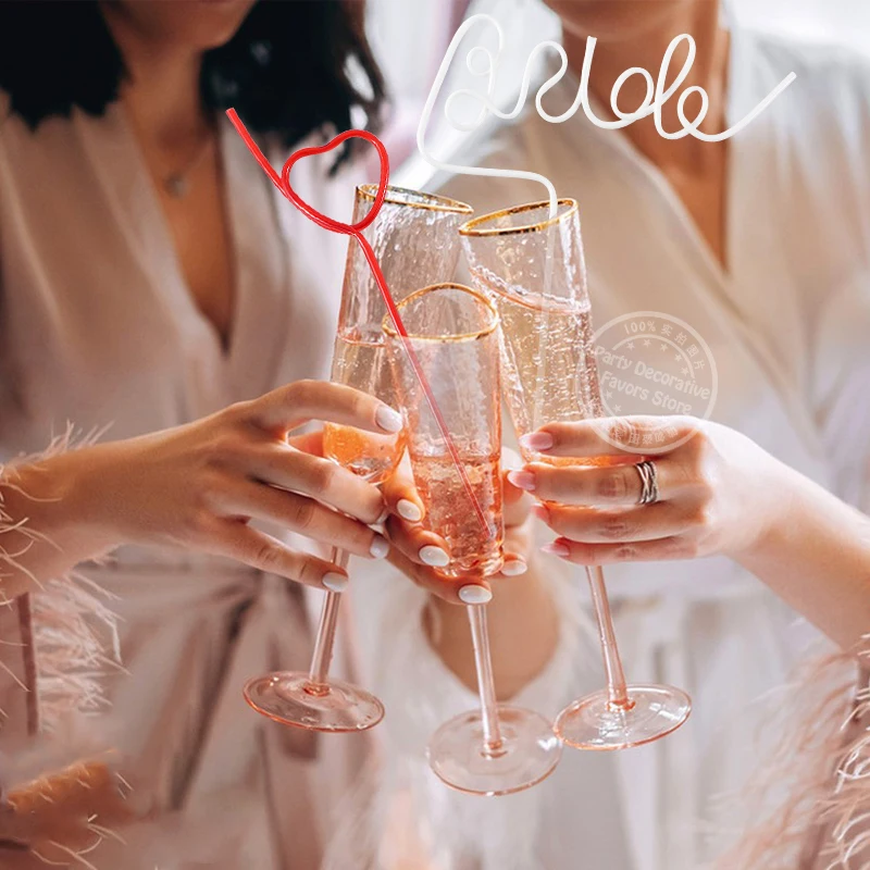 1set Bridal Shower Straws Love Heart Drinking Straw Bride To Be Wedding Decoration Bachelorette Hen Party Supply Team Bride Gift