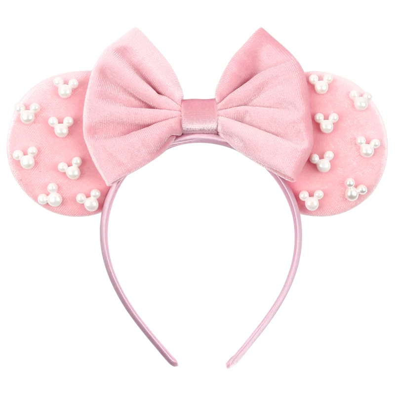 Perlen 3,3 Zoll Mausohren-Stirnband, 5 Zoll Samtschleifen-Haarband für Mädchen, Festival, Party, Cosplay, DIY-Haarschmuck, Frauen-Geschenke