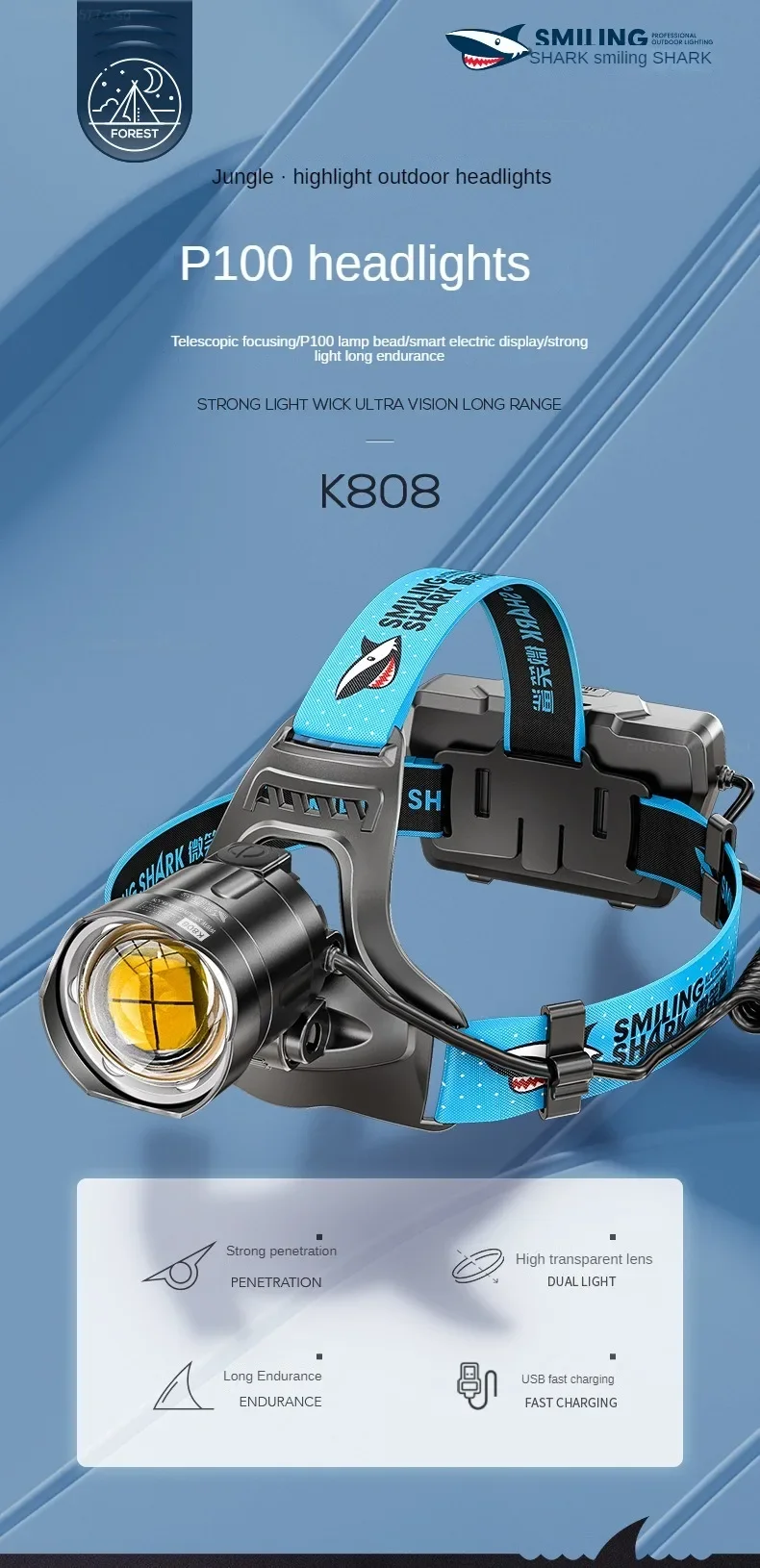 定番人気！ Xiaomi Smiling Shark High Power Strong Light Headlamp ライト・ランタン