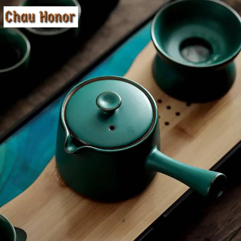 200ml Japanese Style Turquoise Coarse Ceramic Household Side Handle Pot Single Pot Creative Kungfu Tea Set Filter Pot Drinkware