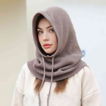 A Women Winter Beanie Hats One-Piece Knit Balaclavas Mask  Neck Circle Scarf Ski Snow Hat