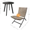3 Piece Leather Texture Wicker Patio Chairs, Foldable Balcony Furniture Set with Outdoor Lounge Seating and Side Tab 3