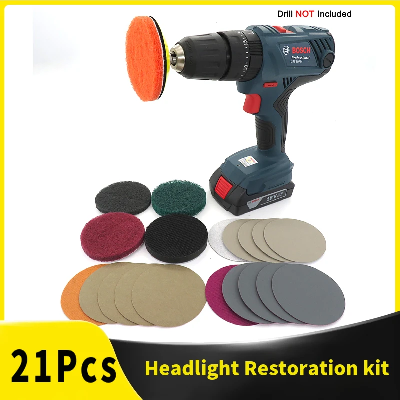 2Inch Headlight Restoration kit 21 Pcs for Electric Drill Car Lights