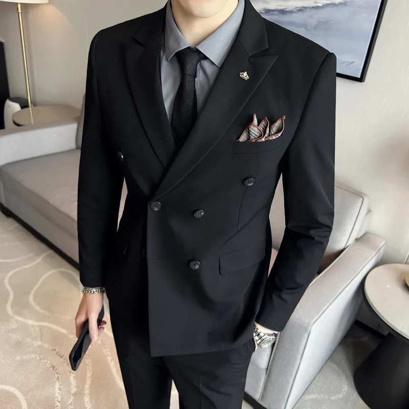 

Boutique (Blazer+ Vest + Pants) Men's Fashion Business Casual Italian Style Double Breasted Slim-fit Wedding Gentleman 3-piece