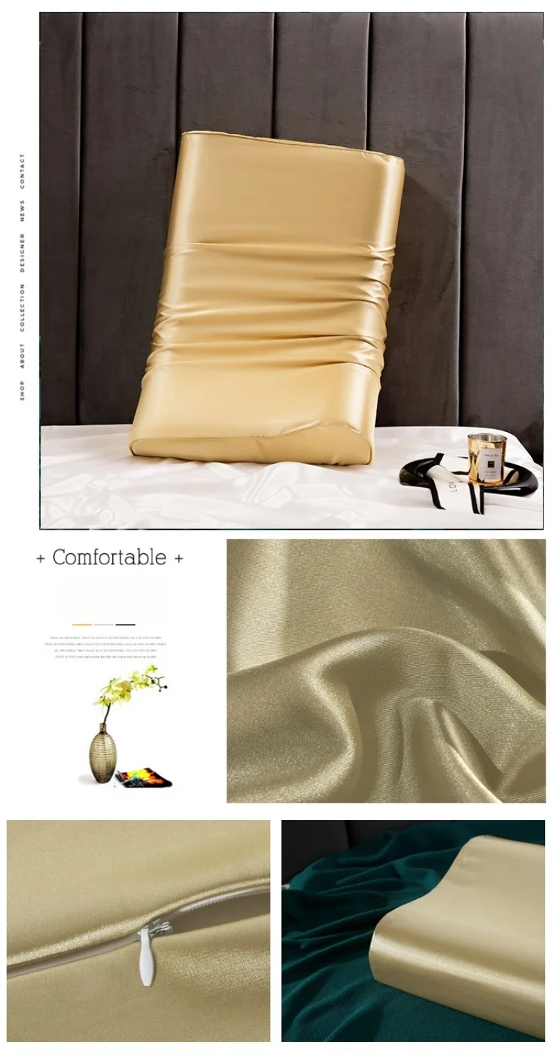 Description Picture 5 of itemSatin Silk Pillowcase for Memory Foam and Latex Pillow Solid Cushion Cover Hair Skin Protect Decorative Case 30x50cm/40x60cm