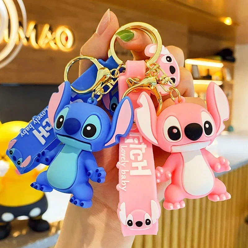 

Anime Keychain Cartoon Minnie Mouse Mickey Stitch Cute Doll PVC Keyring Ornament Key Chain Car Pendant Kids Toys Gifts
