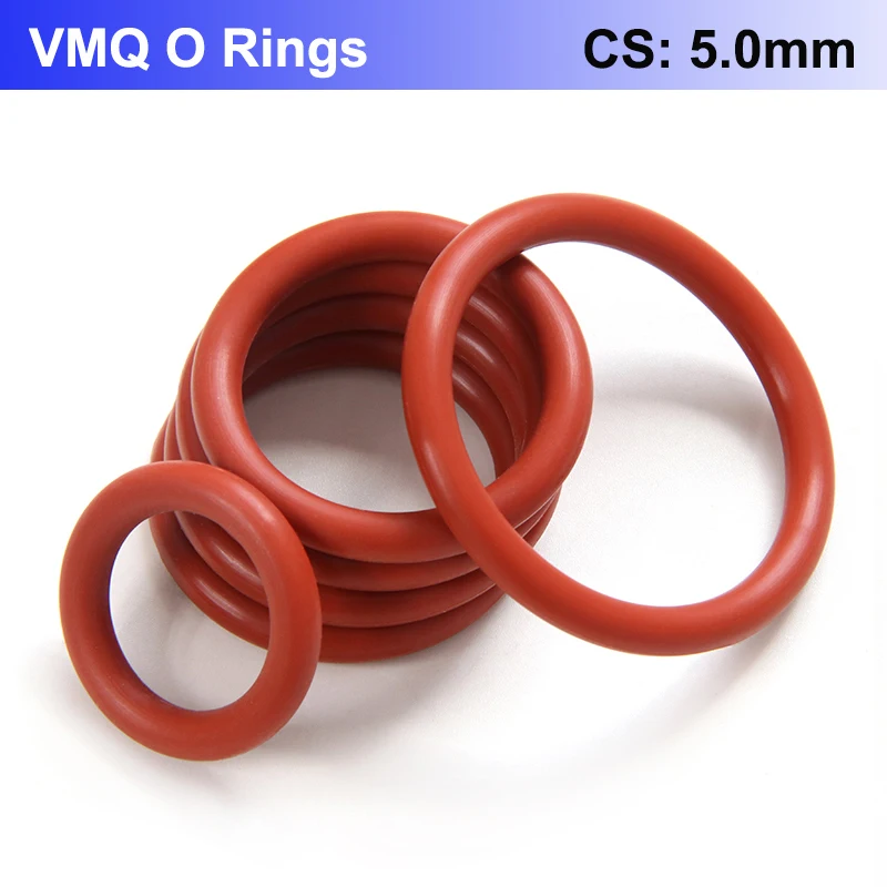 

10pcs Red VMQ O Ring Seal Gasket CS 5mm OD 15 ~ 150mm Silicone Rubber Insulated Waterproof Washer Round Shape Nontoxic Gaskets