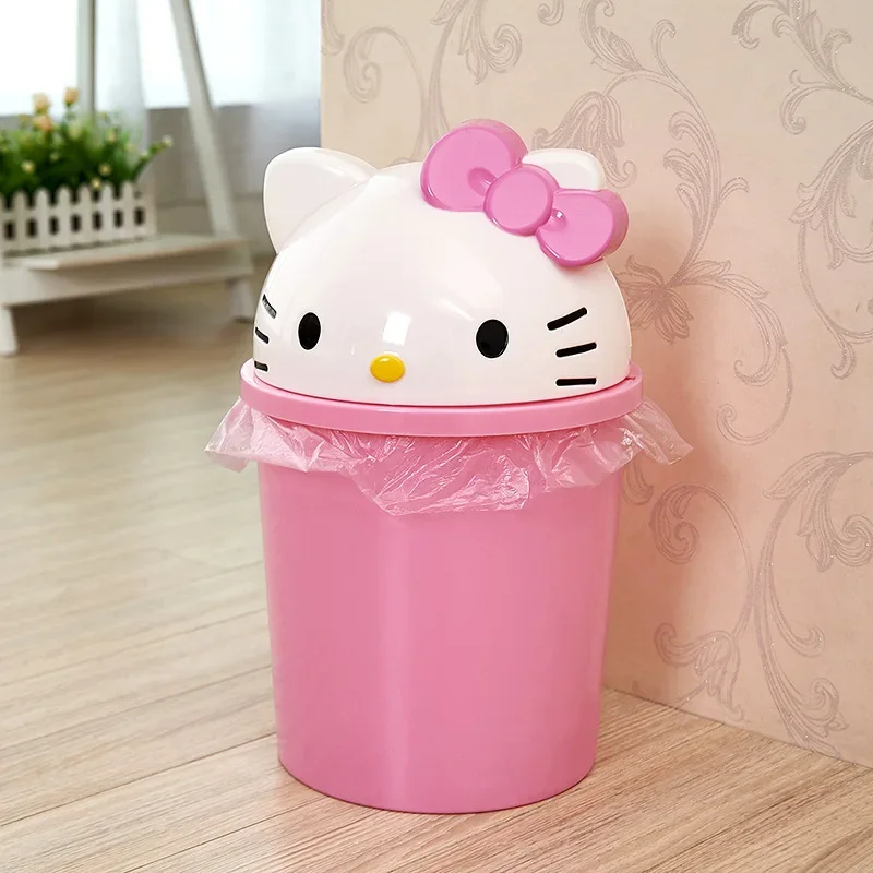 

New Sanrio Hello Kitty Dustbin Trash Can Rubbish Bin Garbage Binsanrio Kawaii Trash Paper Basket Can Living Room Bedroom