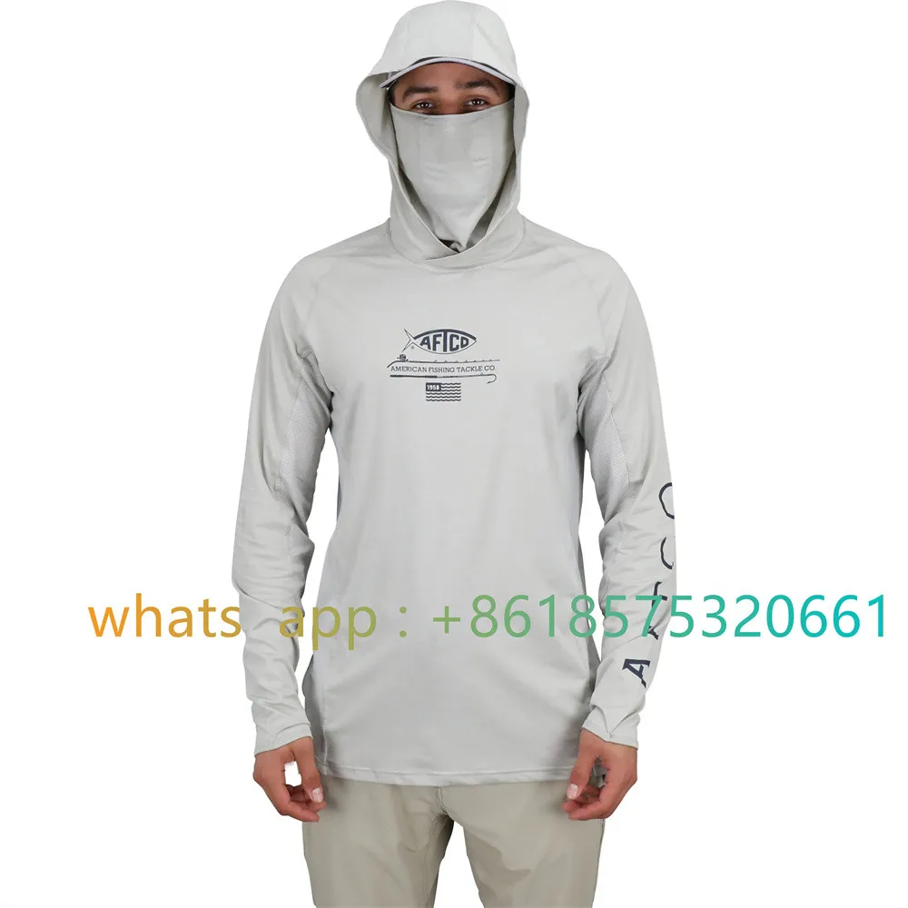 Aftco Men's Fishing Performance Hoodie UPF 50 Sun Protection Clothes  Breathable Quick Dry Professional Fishing Hoodie With Mask