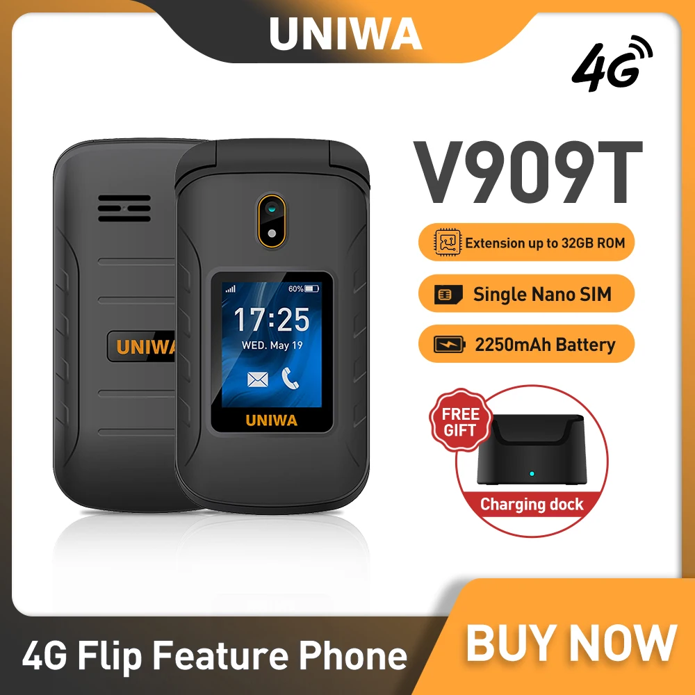 UNIWA V909T 4G Flip Phone Dual Screen Single Nano Cellphone Big